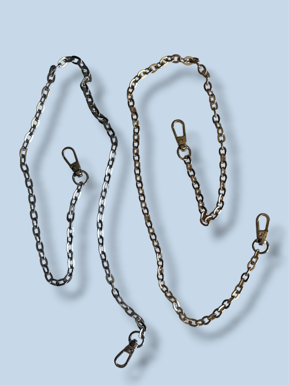 2 shoulder strap metal chains accessory for handbags 32” long clip silver/Gold